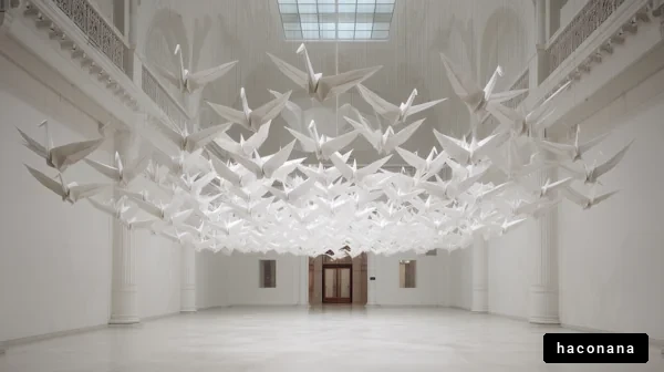 白い鶴のアートインスタレーション