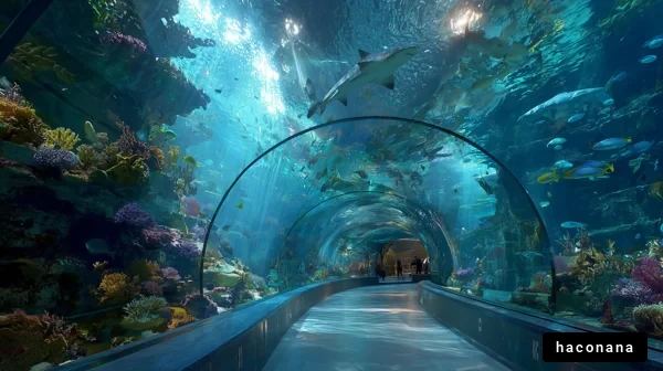 美しい水族館のトンネル