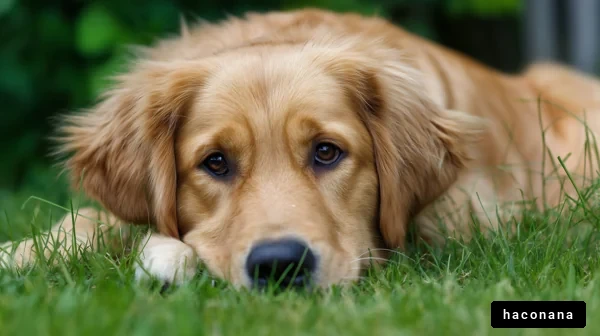 草の上で休む犬