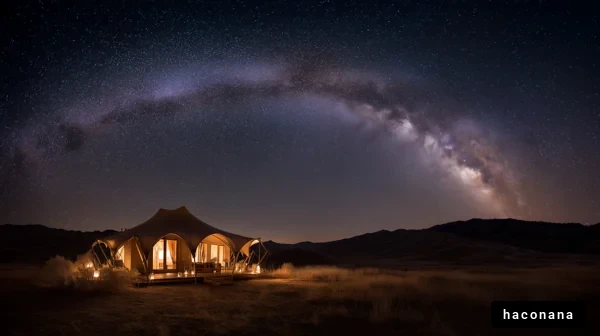 星空の下のグランピングテント