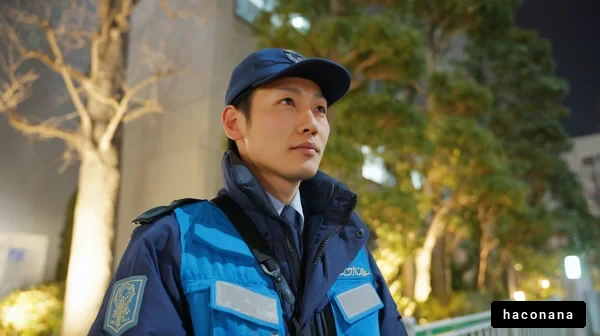 夜の警備員の姿