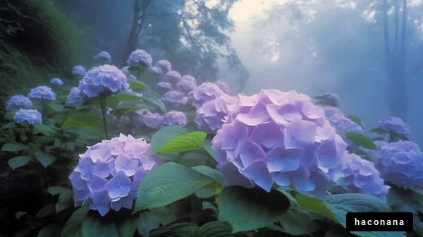 霧の中のあじさい