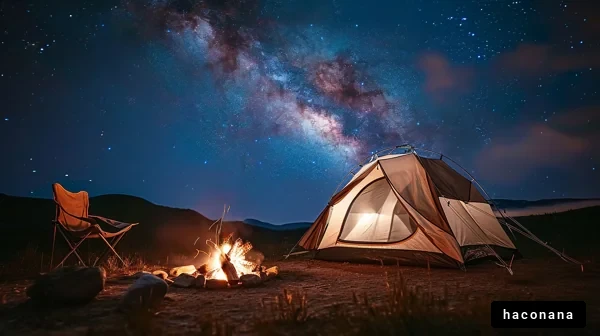 星空のキャンプと焚き火