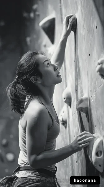 クライミングに挑む女性