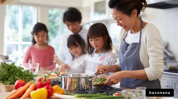 家族と料理を楽しむ風景