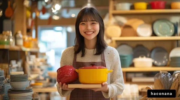 キッチンで喜ぶ女性