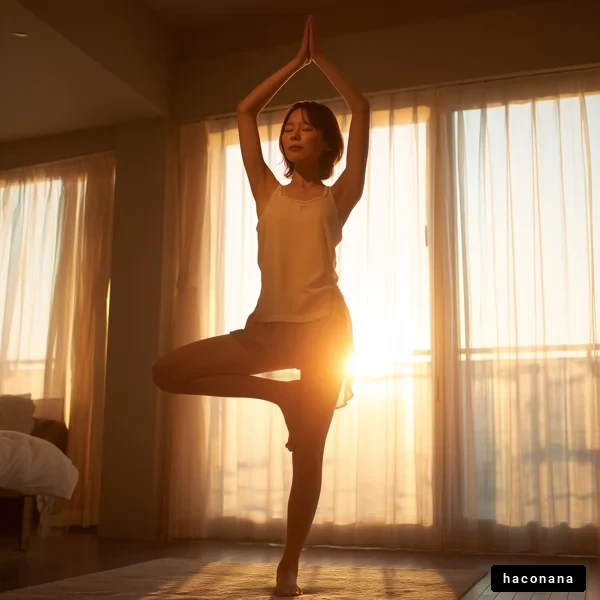 夕日で瞑想する女性