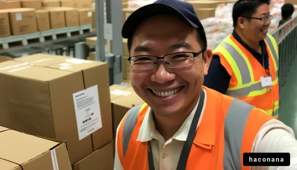 倉庫での働く笑顔