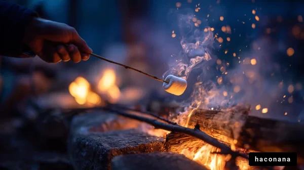 キャンプでの焚き火とマシュマロ