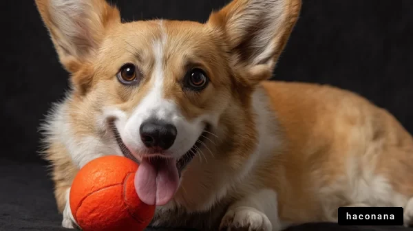 遊ぶコーギー犬の写真