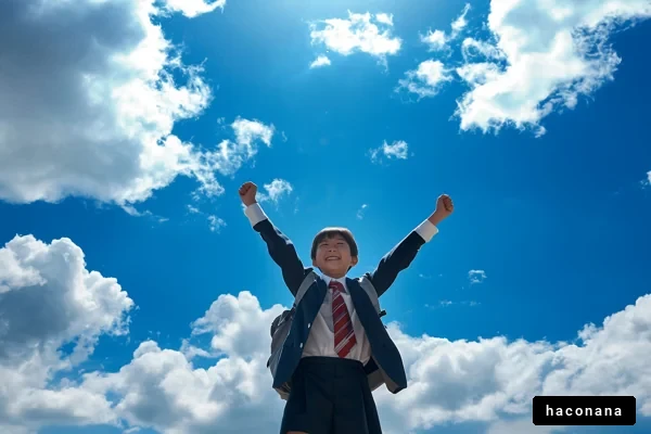 青空に喜ぶ子供