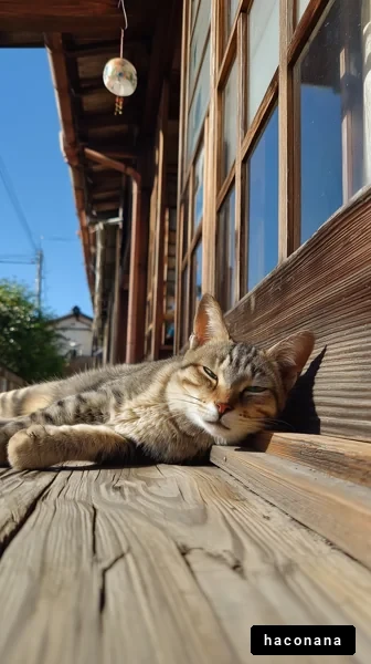 猫と木の床の日常