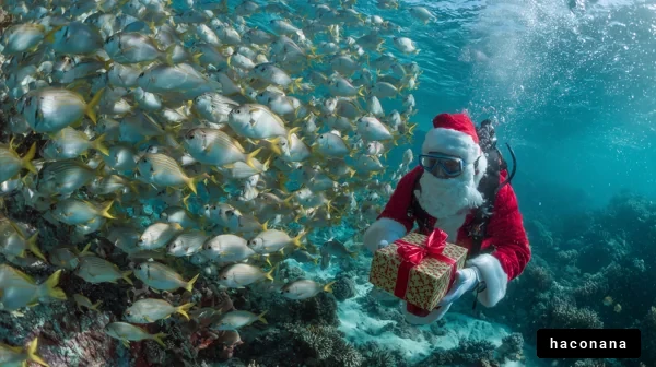 海でのクリスマスサンタ