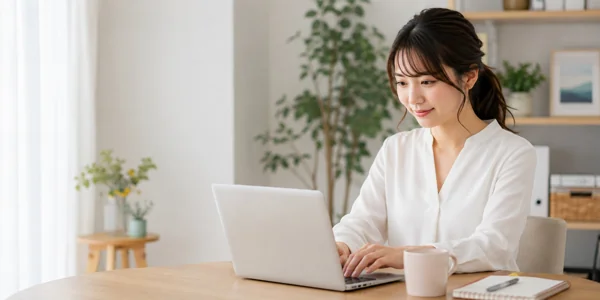 自宅でパソコン作業する女性