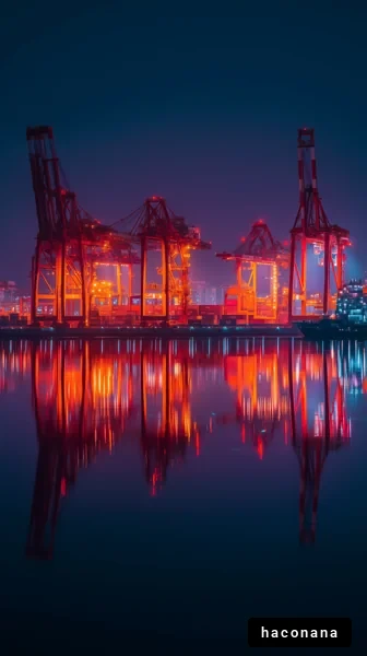 夜の港とクレーン