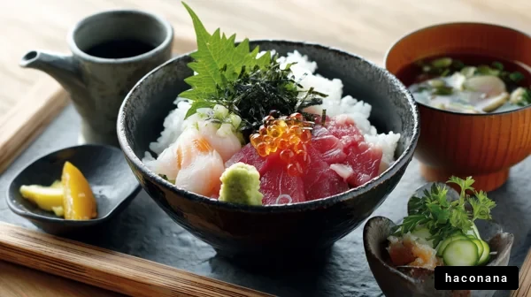 新鮮な海鮮丼の盛り付け