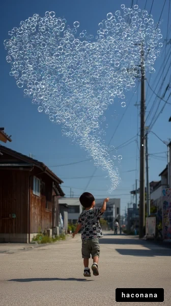風船のような泡と子供