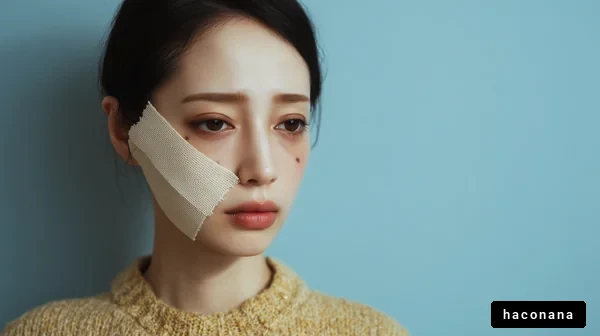 顔に包帯を巻いた女性