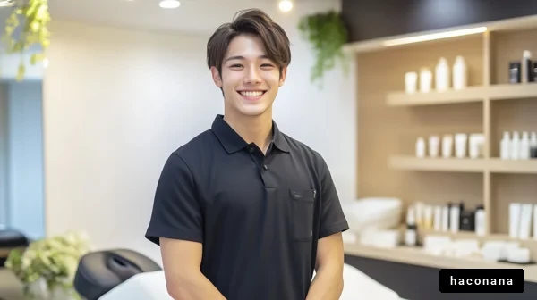 美容室で笑顔の男性スタッフ