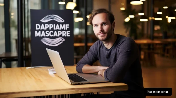 カフェで作業するビジネスマン