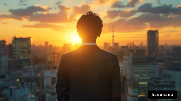 夕日を背にしたビジネスマン