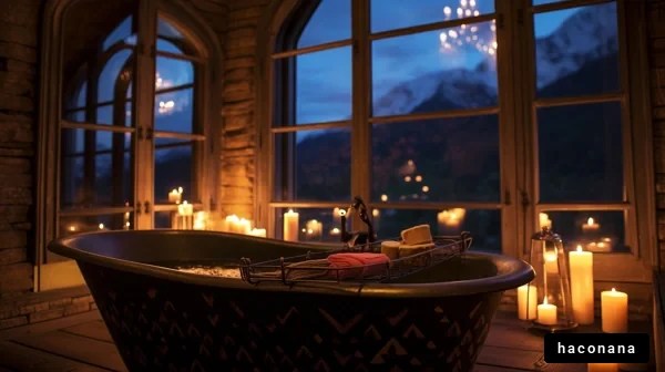夜のバスタブとキャンドル