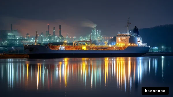 夜の工業港と船