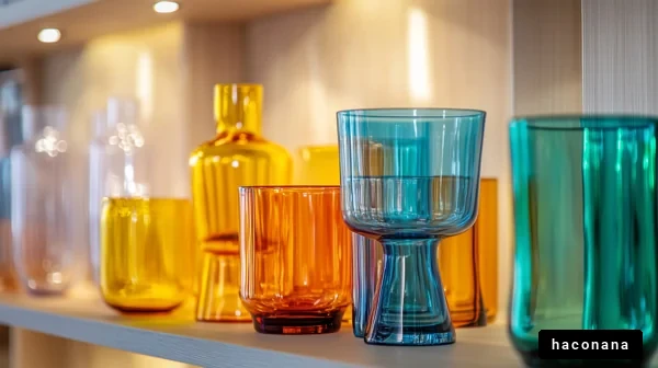 カラフルなガラス器の並び