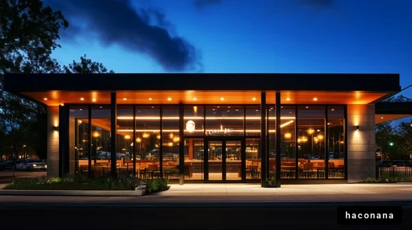 夜のレストランの外観