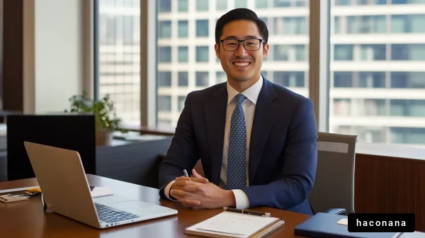 ビジネスシーンでの微笑む男性