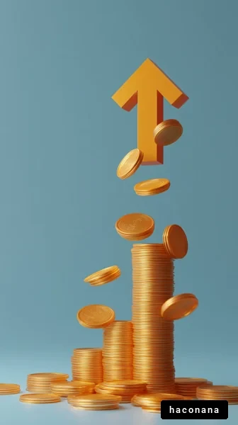 コインの積み上げと上昇矢印