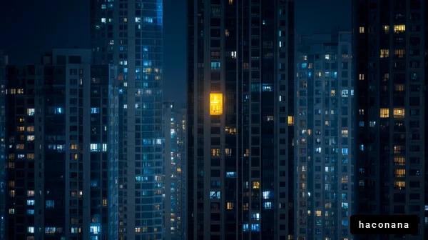 夜の都市の高層ビル群