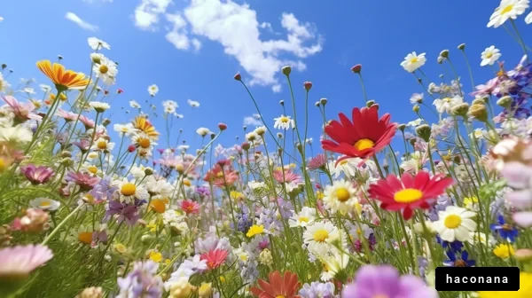 美しい花畑と青空