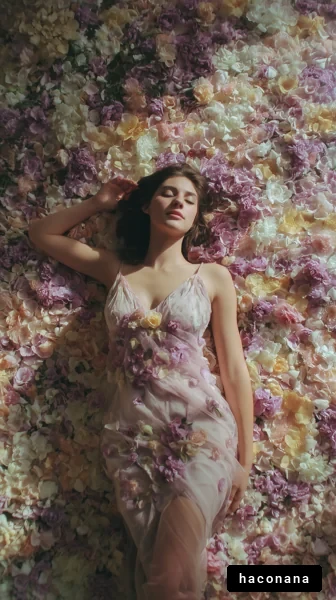 花びらに囲まれた女性