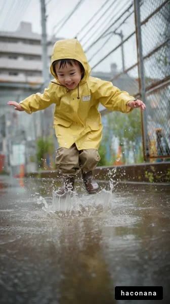 雨の中で遊ぶ子供