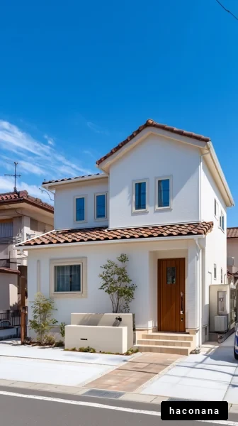 白い家と青空の風景