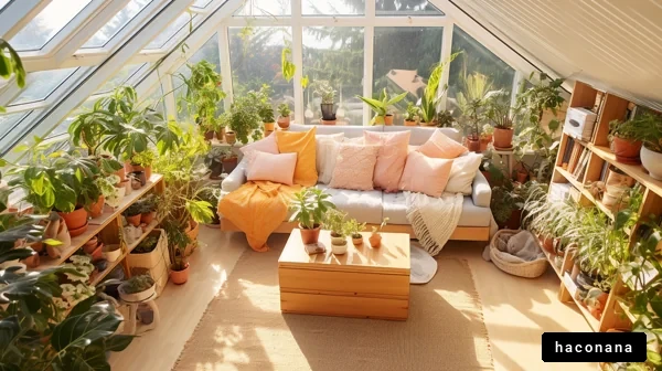 明るい植物のあるリビング