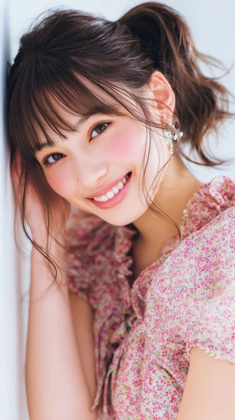 笑顔の若い女性・花柄ワンピース
