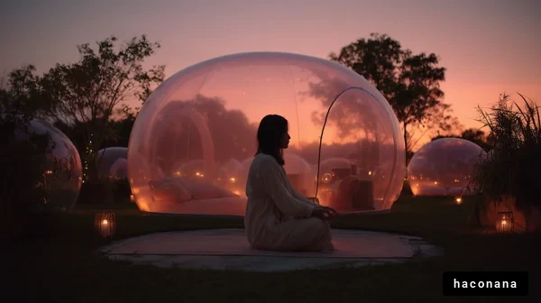 夕暮れに瞑想する女性