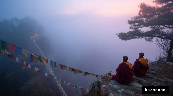 霧の中の僧侶たち