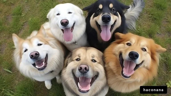 笑顔の犬たちの集合写真