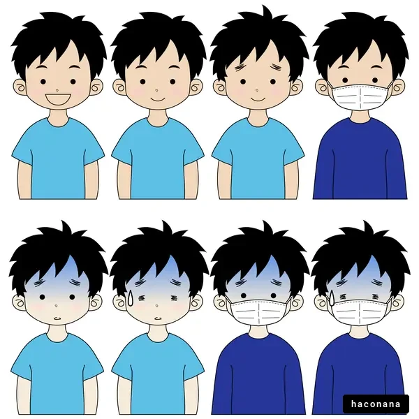男の子の表情の変化を描いたイラスト