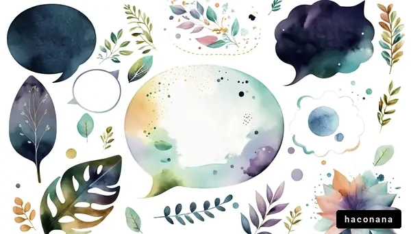 水彩のふきだしと葉