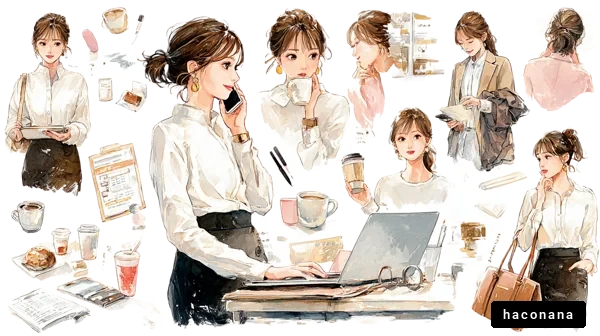 オフィスで働く女性のイラスト