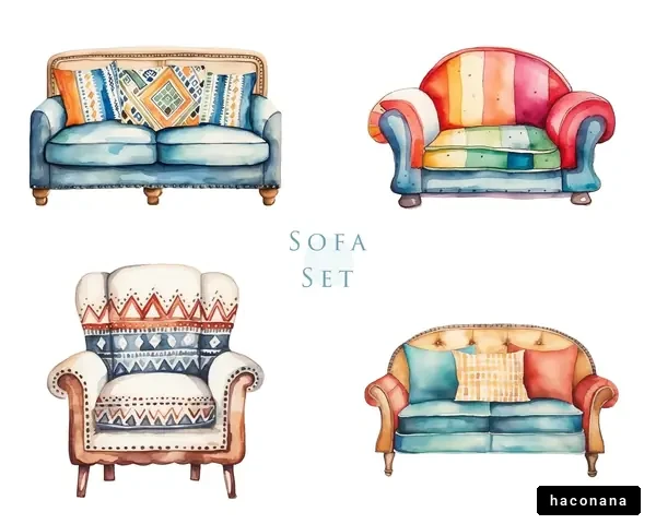 カラフルな水彩ソファセット
