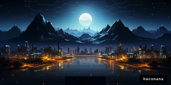 夜の都市と山の風景