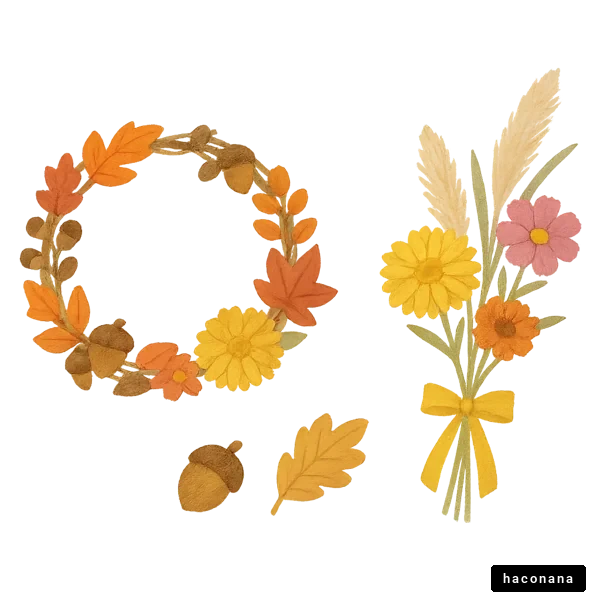 秋の花とリース