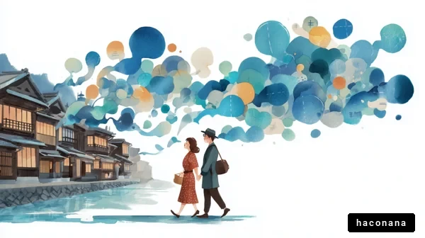 散策するカップルの情景