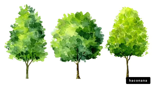 水彩画の緑の木々