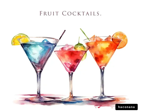 フルーツカクテルの水彩イラスト